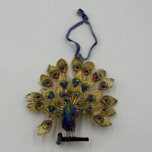 Cloisonné Peacock Hanging Ornament 5.75” Christmas Holiday Dillards? Gold & Blue